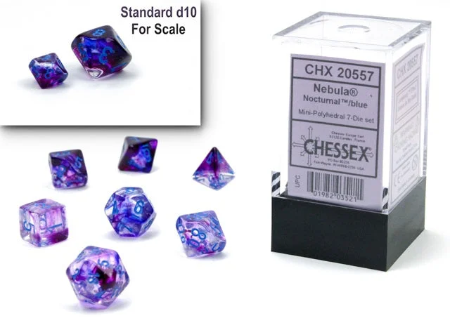 Chessex - 7-Dice Set - Mini Nebula - Nocturnal / Blue Luminary