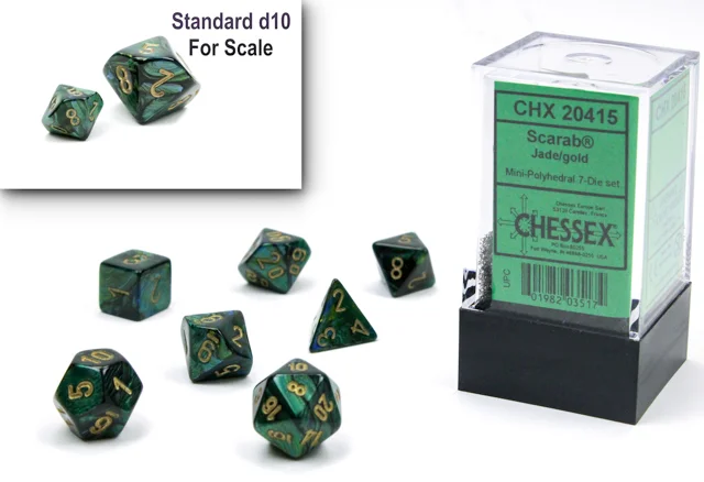 Chessex - 7-Dice Set - Mini Scarab - Jade / Gold