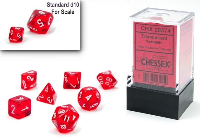 Chessex - 7-Dice Set - Mini Translucent - Red / White