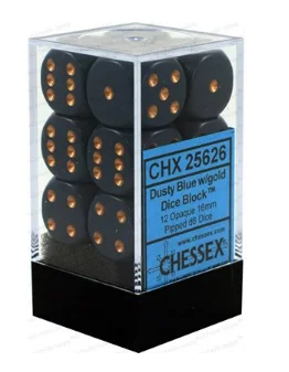 Chessex - Opaque: 12D6 Dusty Blue / Gold