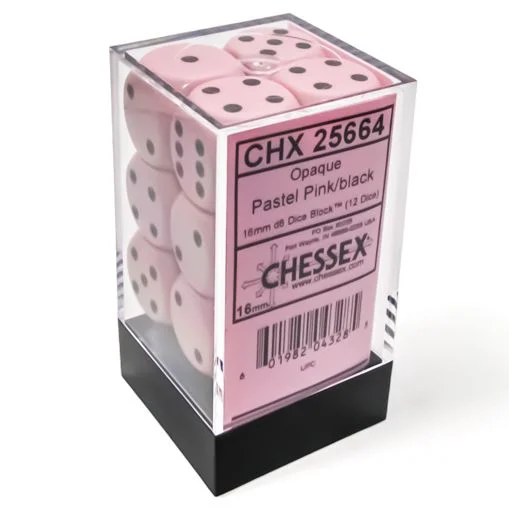 Chessex - Opaque 12D6 - Pastel Pink/Black