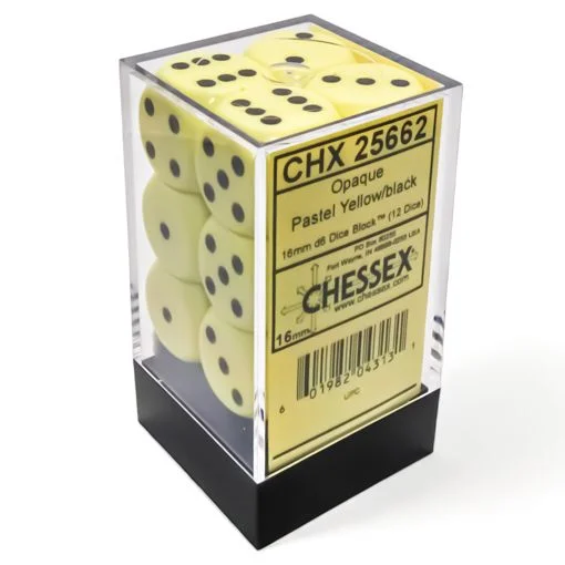 Chessex - Opaque 12D6 - Pastel Yellow/Black